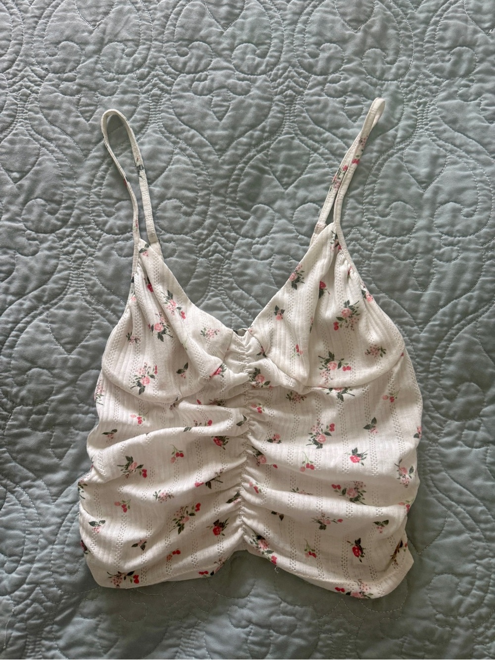 Forever 21 White Floral Ruched Cami Top